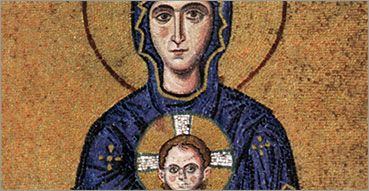Inno Akathistos alla Theotokos. Nell'immagine: Mosaico della <em>Theotokos</em>, Costantinopoli (Istanbul), Basilica di Santa Sofia (Hagia Sophia)