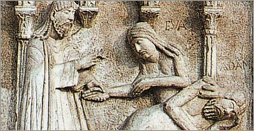 Chiesa Cattolica e omosessualità alla luce del Catechismo. Nell'immagine: Wiligelmo, Creazione dell'uomo, della donna e peccato originale, 1099-1106, bassorilievo, Modena, Duomo