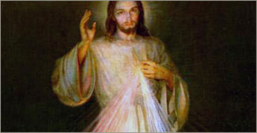 Corona Divinae Misericordiae, Coroncina alla Divina Misericordia. Nell'immagine: Adolf Hyla, Gesù della Misericordia, seconda versione del dipinto, 1943, Cracovia (Polonia), Santuario della Divina Misericordia