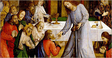 Joos van Wassenhove (Giusto di Gand), L'istituzione dell'Eucaristia, 1473-75, Urbino, Galleria Nazionale delle Marche