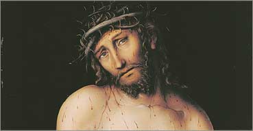 Via Crucis: stazioni, testi scritturali, preghiere e meditazioni. Nell'immagine: Lucas Cranach il Vecchio, Cristo, uomo dei dolori, entro il 1537, Schleswig (Germania), Fondazione Schleswig-Holstein