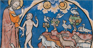 Sesto giorno della Creazione, Bibbia Maciejowski/Morgan (fol. 1r), 1240 c., New York, Morgan Library