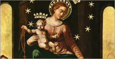 Supplica e Piccola Supplica alla Beata Vergine del santo Rosario di Pompei. Nell'immagine: Icona della Beata Vergine del santo Rosario venerata nel santuario di Pompei, con Gesù Bambino e i santi Domenico e Caterina da Siena