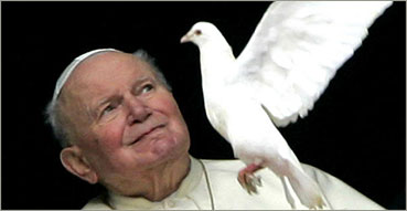 Preghiere per la pace: Pio XII, Giovanni XXIII, Giovanni Paolo II, Benedetto XVI; Nell'immagine: san Giovanni Paolo II