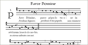 Parce Domine, Perdona Signore. Nell'immagine: spartito musicale del canto