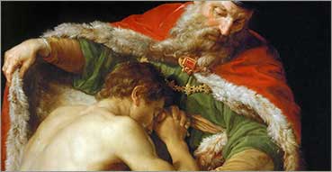 Approfondimento sulla Confessione: norme e abusi. Nell'immagine: Pompeo Batoni, Il ritorno del figliol prodigo, 1773, Vienna, Kunsthistorisches Museum