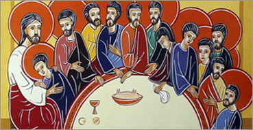 Preghiera di «addio all'altare» dopo la liturgia dell tradizione Siro-Maronita. Nell'immagine: Ultima cena, icona siriana