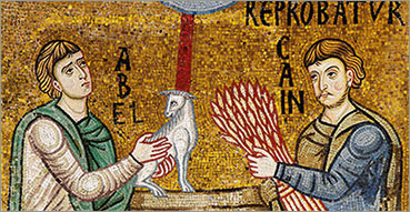 Preghiera del mattino, Ti Adoro del mattino. Nell'immagine: L'offerta di Abele e Caino, XII sec., mosaico, Palermo, Cappella Palatina
