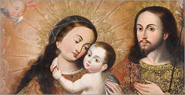 Actus caritatis, Atto di carità. Nell'immagine: Anonimo della Scuola di Cuzco, Santa Famiglia con san Giovanni Battista e un cardellino, 1730-1760, Lima, Museo de Arte de Lima